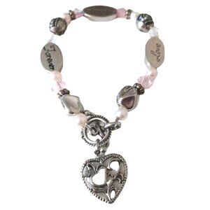 Granddaughter Heart Bracelet Charm Beads Love Forever Pink Silver Tone